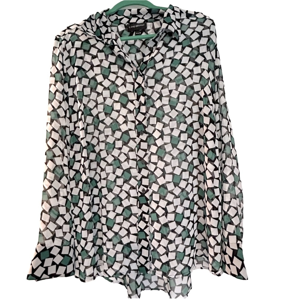 Lane Bryant geometric print chiffon long sleeve button front top Plus Size 18-20